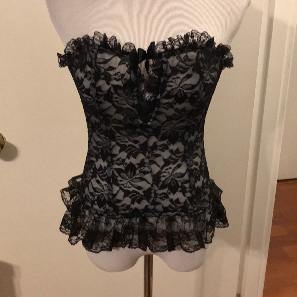 Black Lace Strapless Corset Top - Women Intimates